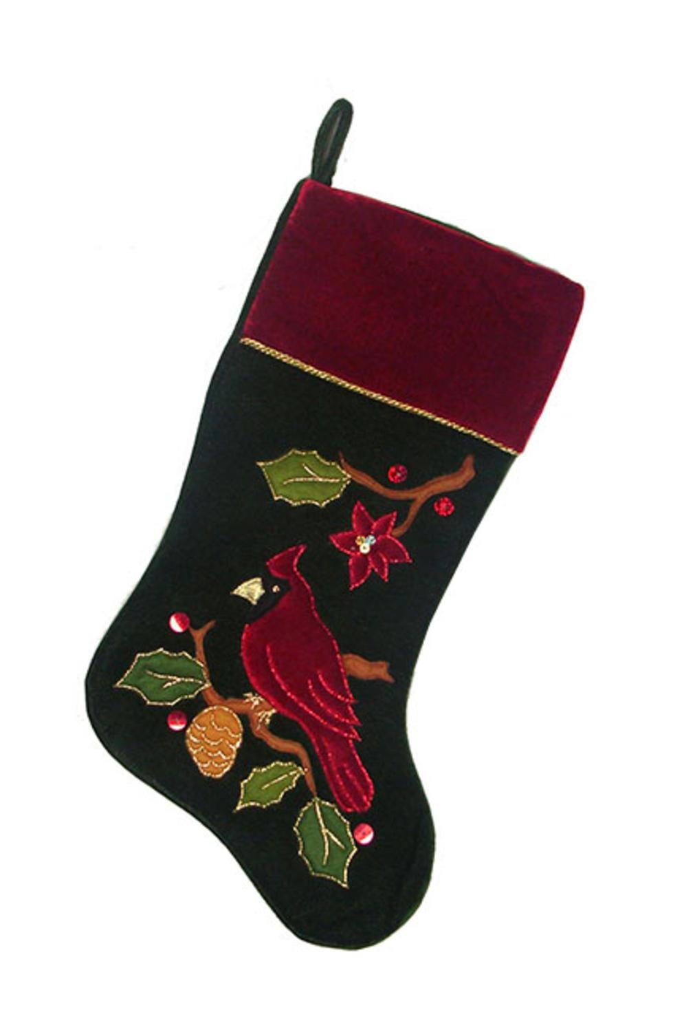 20 Red And Green Velvet Christmas Stocking With Cardinal And Holly Applique Walmart Com Walmart Com