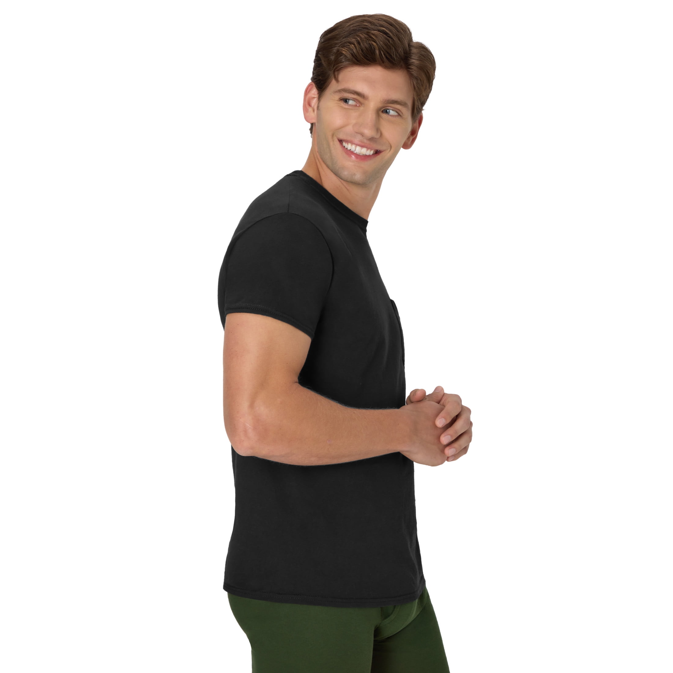 Hanes Men's Cotton Pocket T-Shirt Pack with Odor Control, Moisture-Wicking, Black/Grey, 6-Pack