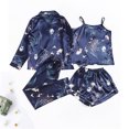 thumbnail image 4 of 4 Piezas De Pijamas De Seda Conjuntos Para Las Mujeres sexy Ropa De Dormir Sexo sling shorts De Manga Larga Pantalones Largos Satén, 4 of 4