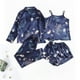 thumbnail image 3 of 4 Piezas De Pijamas De Seda Conjuntos Para Las Mujeres sexy Ropa De Dormir Sexo sling shorts De Manga Larga Pantalones Largos Satén, 3 of 3