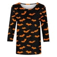 thumbnail image 5 of SETOFF Plus Size Tops, 3/4 Sleeve Womens Halloween Shirts, Ghost Pumpkin Bat Print Crew Neck Casual Halloween Tops, Fall Fashion Holiday Party Daily Wear Halloween Outfits S-5XL, 5 of 5