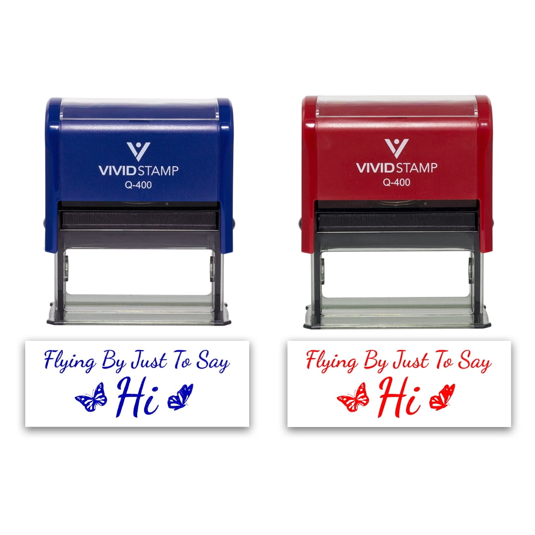(3 pack) All Quality Flying By Just To Say Hi Self-Inking Rubber Stamp | Family & Friends | Novelty Homely Stamps (Blue Ink) - Q-400