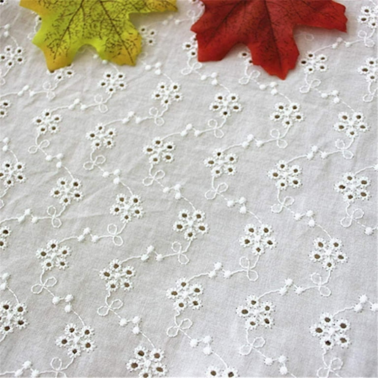 White Cotton Fabric By The Yard,eyelet Fabric Stripes Floral