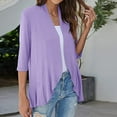 thumbnail image 2 of BiZtdJrK Light Wight Cardigan for Women 3/4 Sleeve Ruffles Open Front Cardigans Solid Casual Summer Kimono Purple XL, 2 of 5