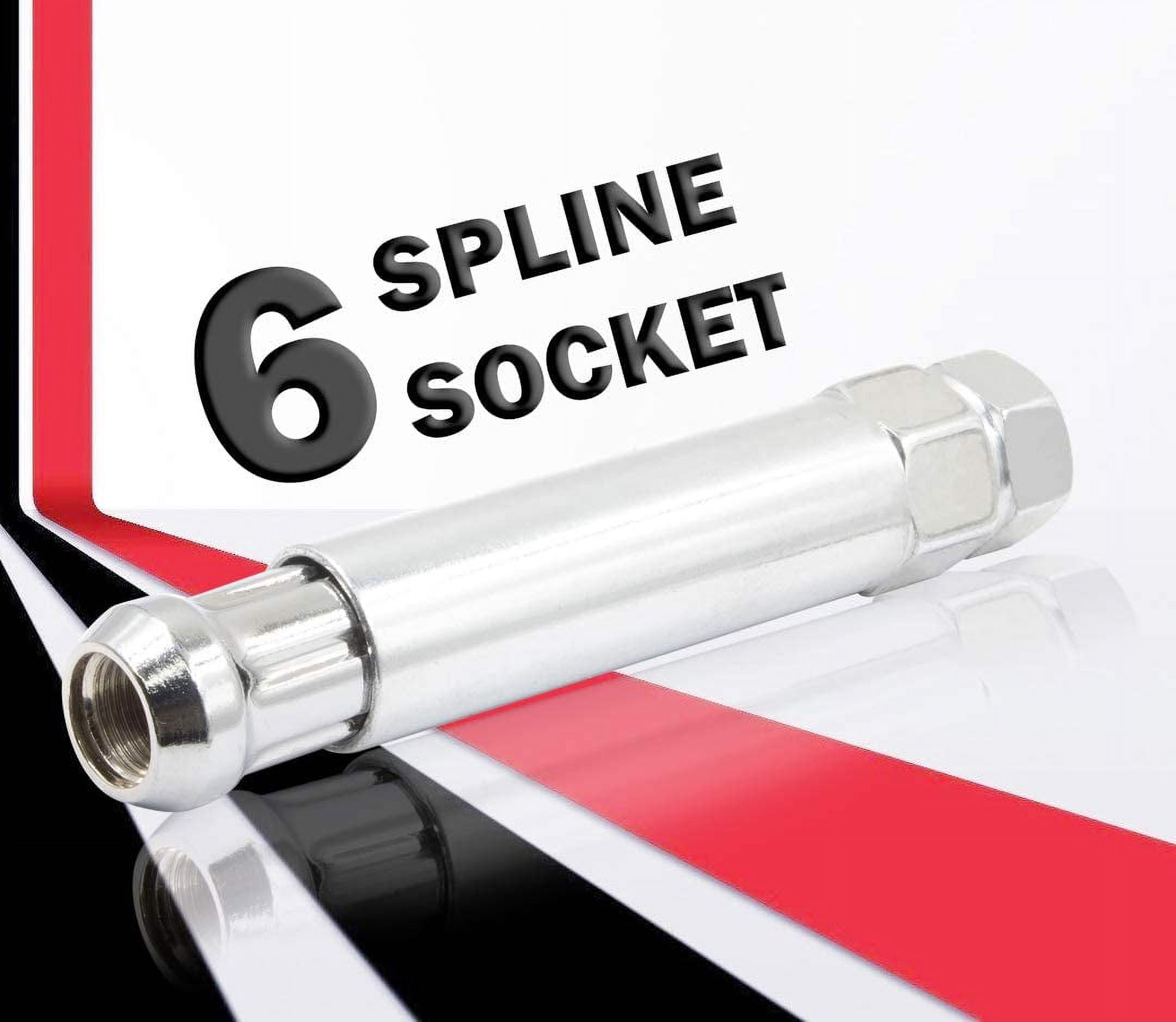 Wheel Accessories Parts Set of 32 Bulge Cone Seat M14x2.0 Lug Nuts 2.25" Long with Spline Tuner Closed End Small Diameter Key Included (Chrome, 32 PC, 14x2)
