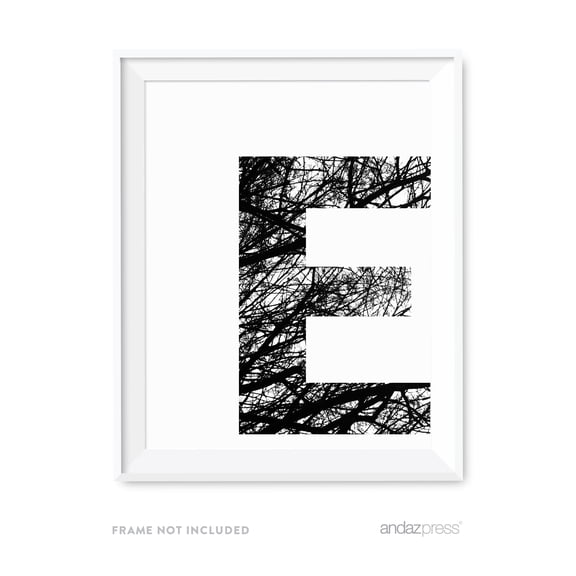 E Monogram Wall Art Letters, Black and White Tree Branches