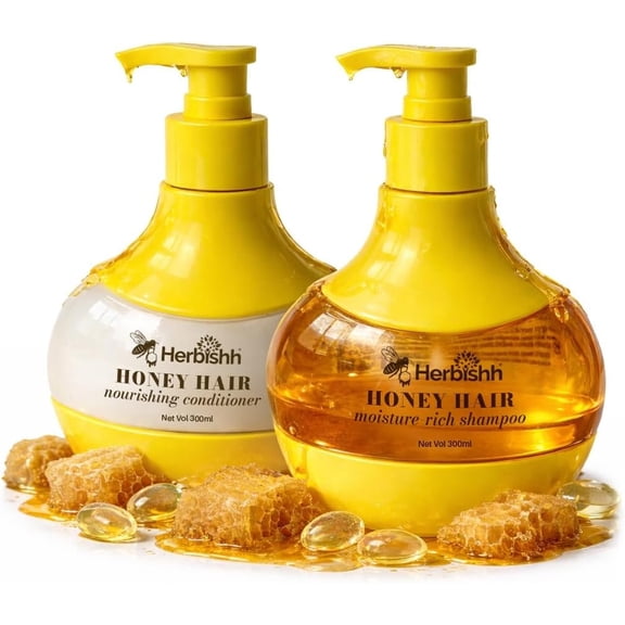 Herbishh Honey Shampoo & Conditioner Set (10.14 fl.oz Each) Cleansing Shampoo for Buildup with Hydrating Conditioner for Dry & Damaged Hair, Shine & Nourishment, Daily Hair Care Set for Men & Women