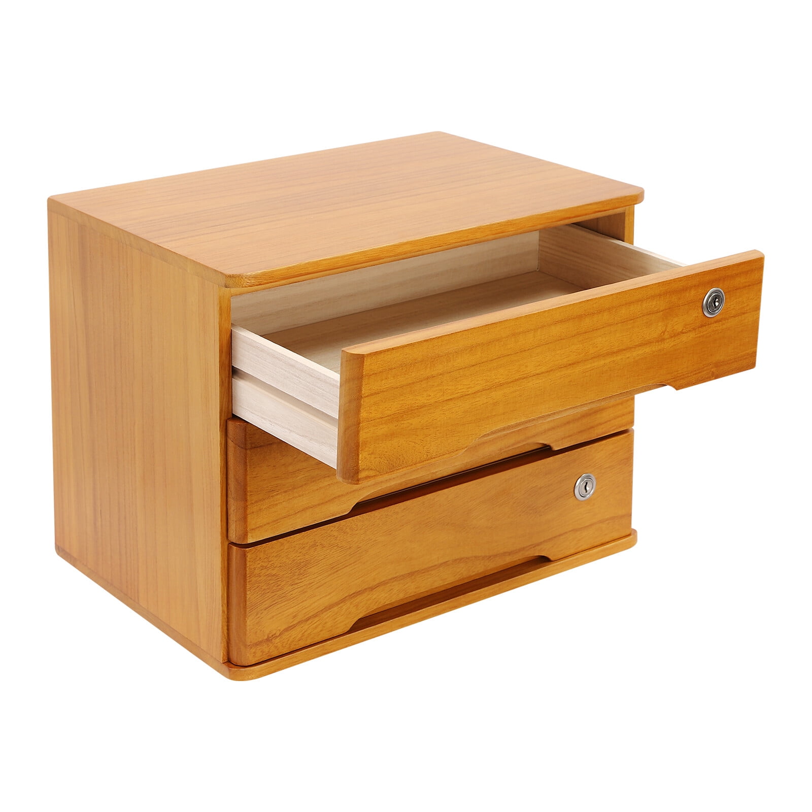3-Tier Storage Cabinet with Lockable Drawers, Tung Wood Desk Organizer, Desktop Storage Box