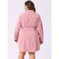 thumbnail image 4 of DARING DIVA Plus Size Long Sleeve Belted Above Knee Denim Shirt Dress 1X Pink, 4 of 6