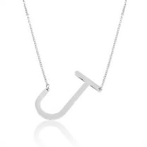 SuperJeweler J Initial Sideways Necklace for Women, Silver, 18"
