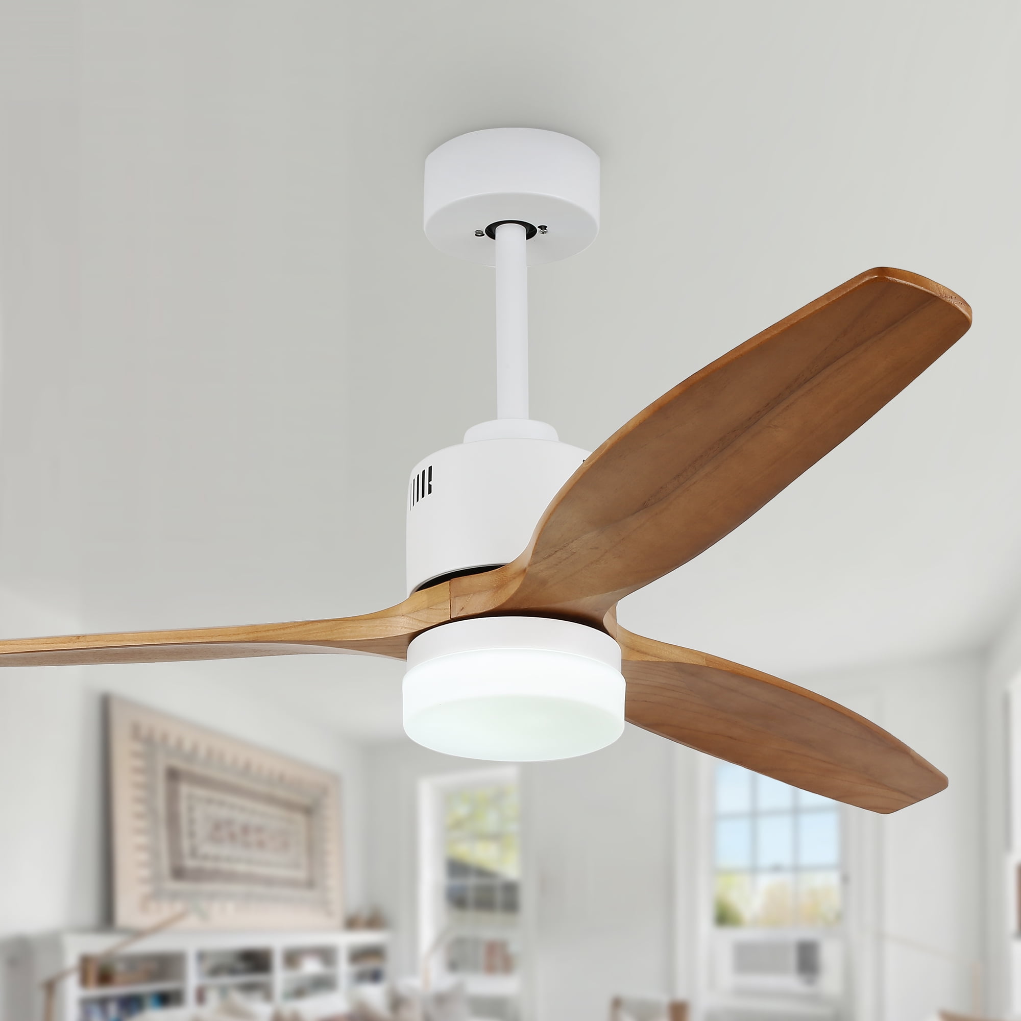 52" Wood Reversible Ceiling Fan with Dimmable Led Light and Remote