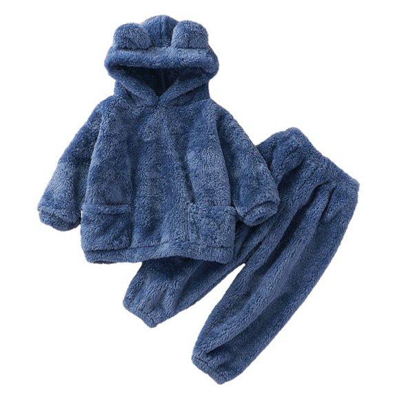 GYRATEDREAM Toddler Boy Girl 2 Piece Fuzzy Fleece Sweatsuit Set Kids Bear Ear Hoodie Sweatsuits with Fleece Sweatpants Fall Winter Clothing Set