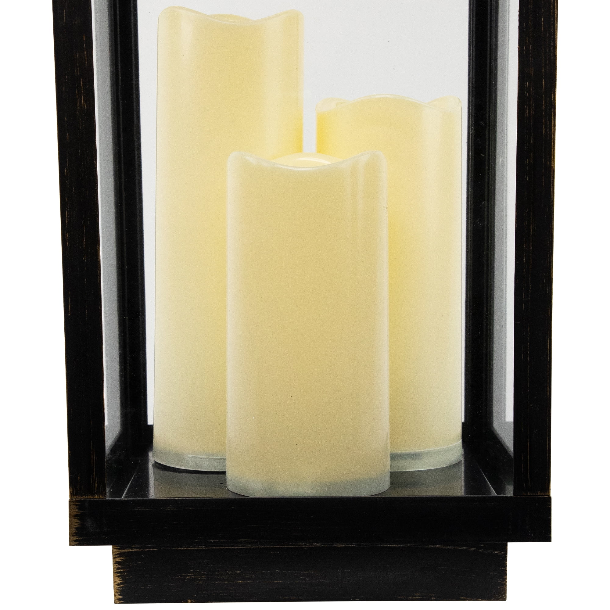 Northlight Lantern with Flameless LED Candles - 24" - Gold and Brushed Black