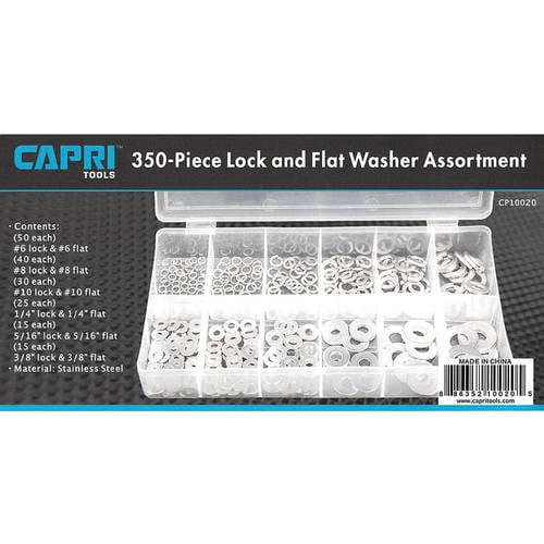 Stainless Steel 350-Piece Capri Tools 10020 Flat and Lock Washers Assortment