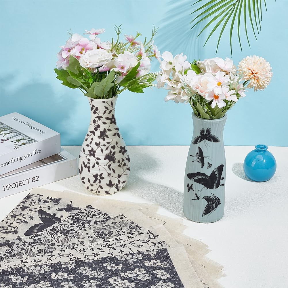 6 Styles Pottery Ceramics Clay Transfer Paper 21x15Inch Butterfly Flowers Pattern Underglaze Transfers Decals Ceramic Decals