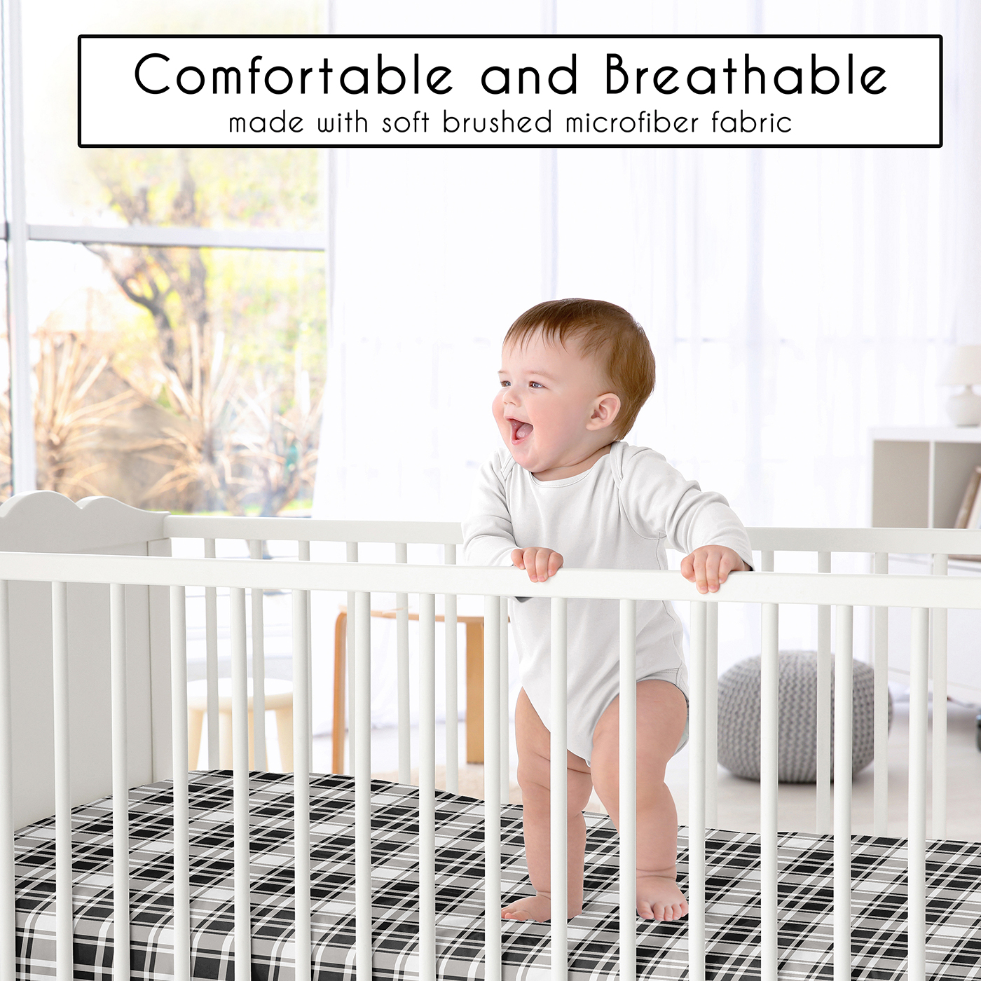 Sweet Jojo Designs Gingham Black Plaid Boy, Girl, Unisex/Gender Neutral Fitted Crib Sheet