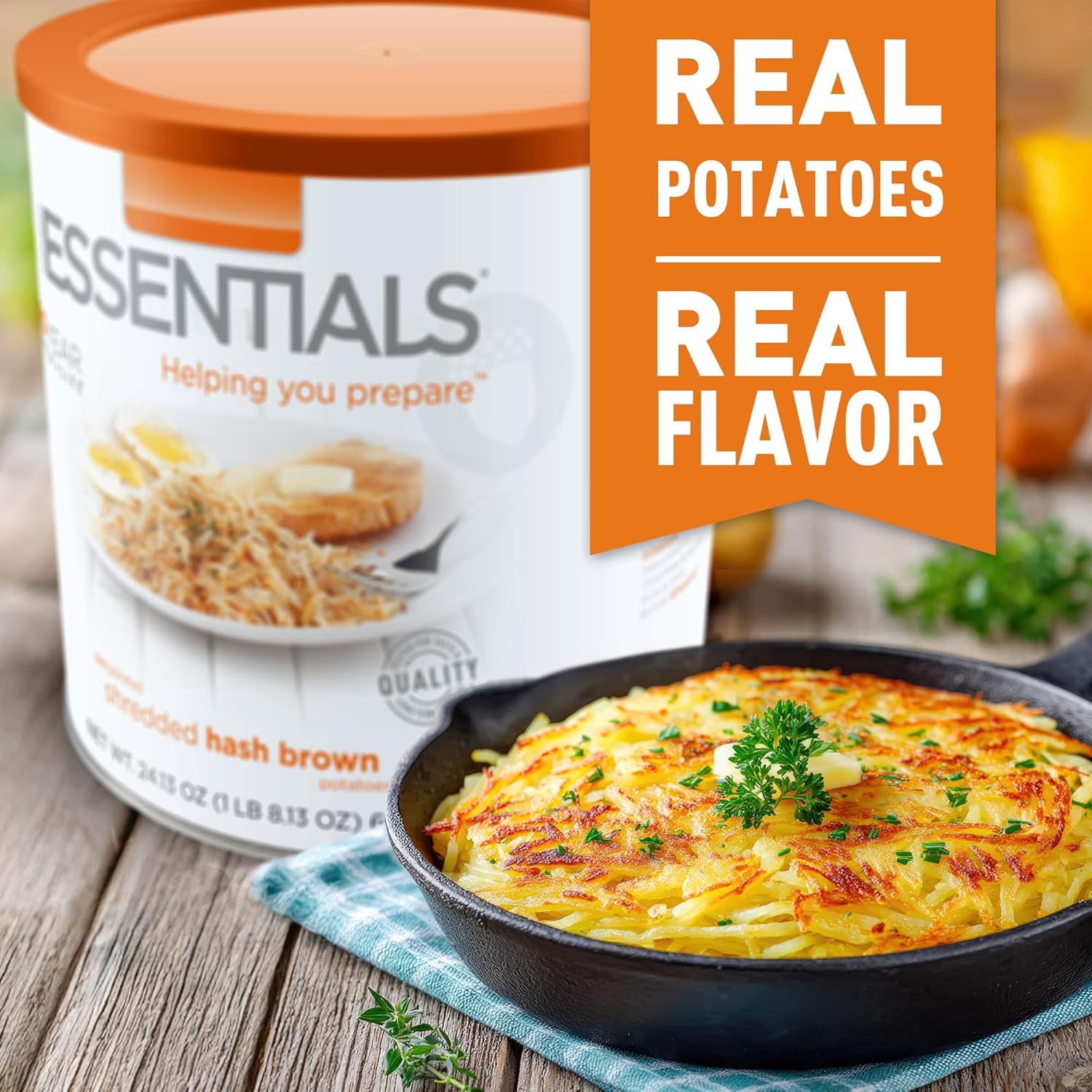 Emergency Essentials® Freeze-Dried Hash Browns – #10 Can, Long Shelf Life Breakfast Potatoes, 36 Servings, Lightweight & Shelf-Stable