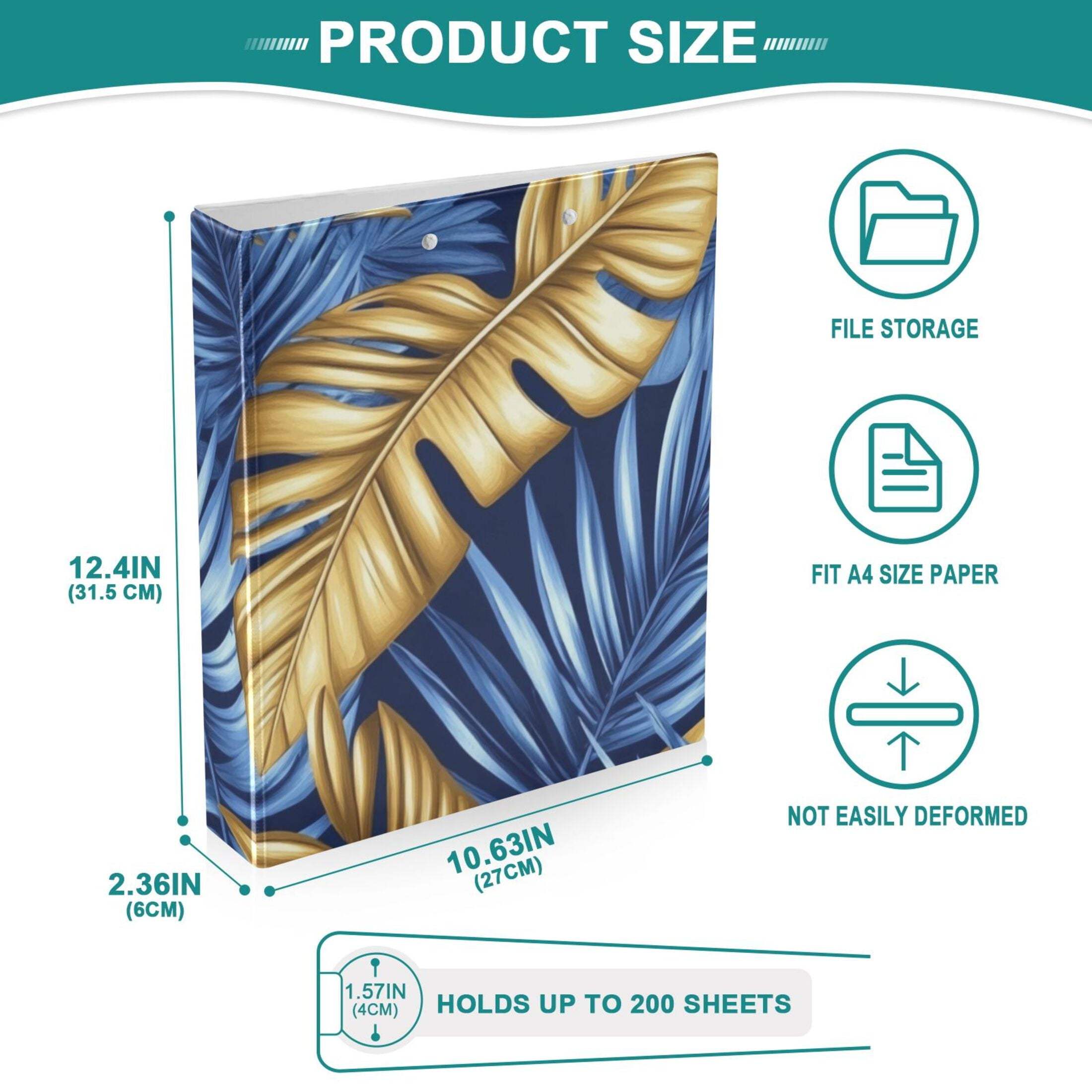 Tropical Leaves 3 Ring Binders 1.5 inch Hardcover File Folders with Interior Pockets A4 Size Organizer for School Office Hospital