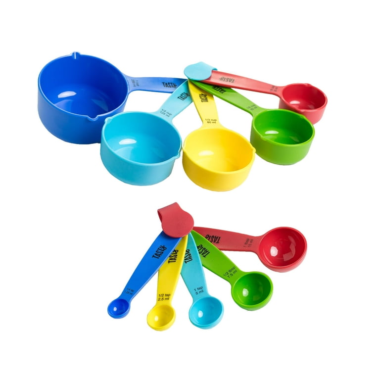Set of 10 Colored Black White Beige Plastic Measuring Cups and Spoons Set  (Multicolor)