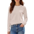 thumbnail image 5 of ManxiVoo Women Relaxed Fit Long Sleeve V Neck Top Soft Everyday Shirt for Layering with Leggings and Jeans L Size Beige, 5 of 9