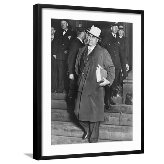 Art.com Al Capone, Winks at Photographers as He Leaves Chicago's Federal Courthouse Photo, Black Frame Wall Art, 23" x 29"