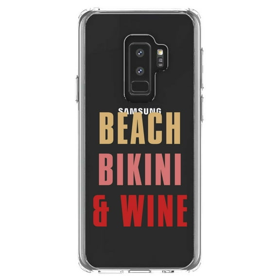 DistinctInk Clear Shockproof Hybrid Case for Samsung Galaxy S9  PLUS (6.2" Screen) - TPU Bumper Acrylic Back Tempered Glass Screen Protector - Beach Bikini & Wine