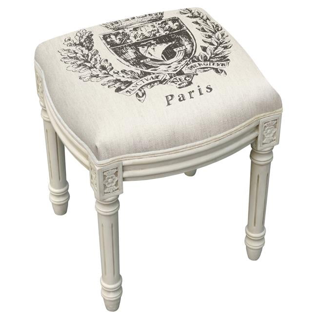 123 Creations Wfs037xxgy Grey Paris Crest Upholstered Wooden Vanity Stool Antique White