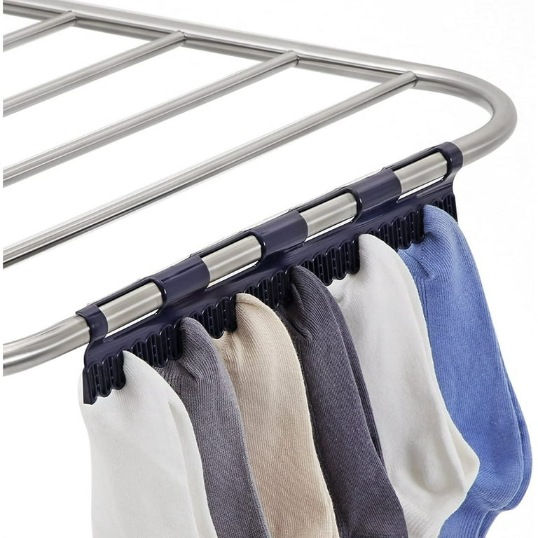  TOOLF Clothes Drying Rack, Aluminum Foldable 2-Level Drying  Racks , Large Laundry Stand with Height-Adjustable Gullwings, Clips Hooks  for Bed Linen, Clothing, Socks, Scarves : Home & Kitchen