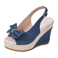 thumbnail image 7 of Platform Wedges Heels for Women Peep Toe Denim Bow Wedge Sandals Classic Summer Casual Slingback Dress Shoes Blue Size 7, 7 of 7