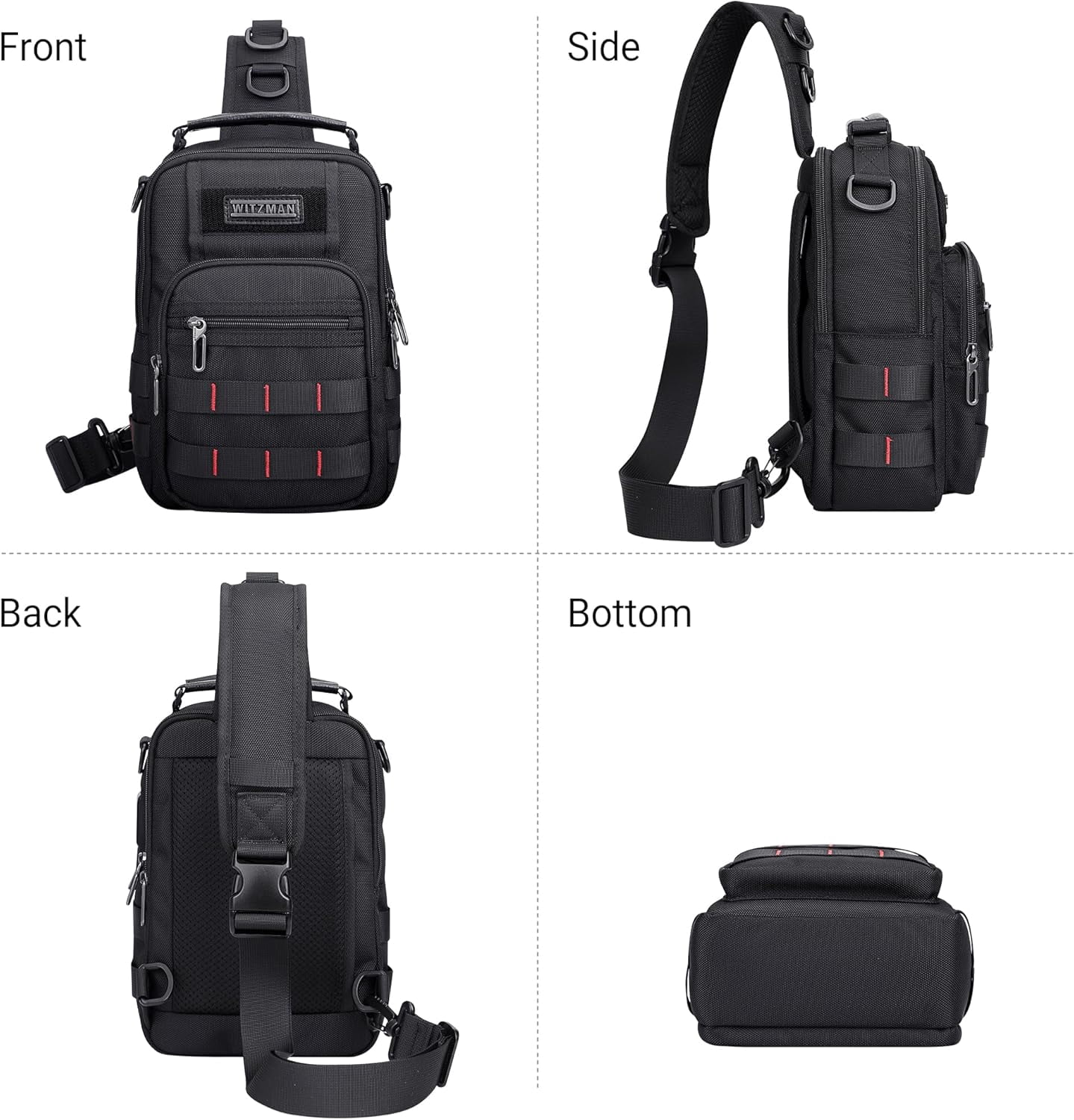 WITZMAN Sling Bag for Men Travel Crossbody Chest Bag with USB Charging Port for Casual Daily Work(B730 Black)