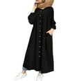 thumbnail image 1 of PENGXIANG Robe Longue Décontractée pour Femmes Robe Unie Col en V Élégante Manches Longues Grande Mode Robe Évasée, 1 of 7