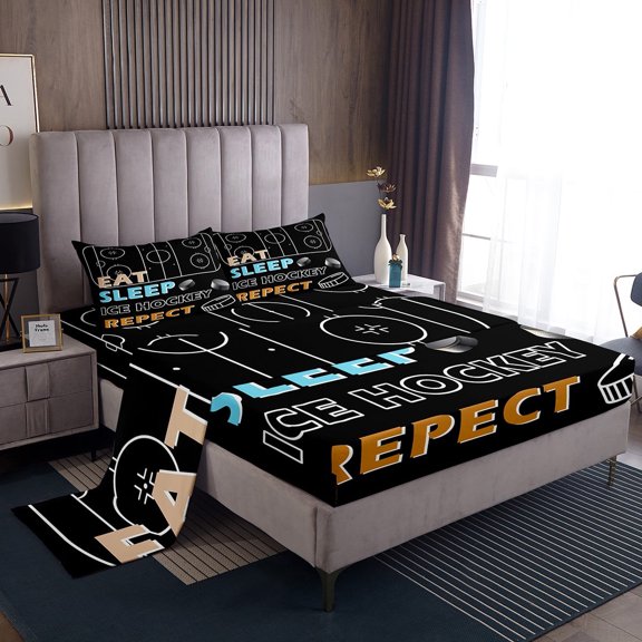 Erosebridal Vintage Ice Hockey Bed Sheets Set Twin Size, Hockey Player Bed Sheets Twin, Sports Lover Decor 3pcs