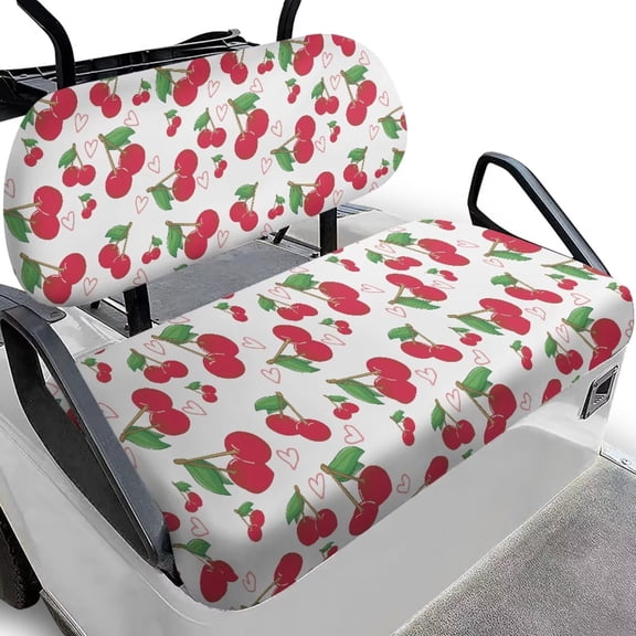 FUIALDOLG All Season Cherry Print Golf Cart Seat Covers, Travel Sports Blanket & Backrest Cover for 2-Person Seats, Universal Fit for Club Car, EZGO, and Yamaha Carts