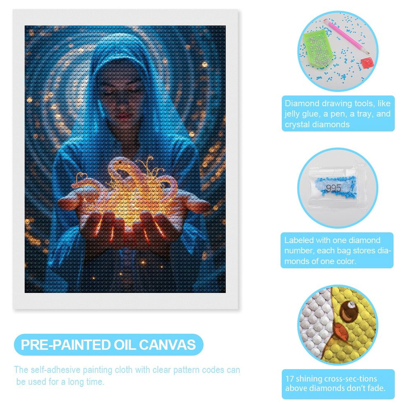 Diamond Art Kits for Adults, Mystical Aura Woman Holding Lights 5D Diamond Painting Kits for Adults Beginners, DIY Full Drill Diamond Painting, Gem Art and Crafts 12x16
