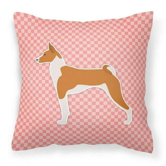 Carolines Treasures BB3674PW1818 Basenji Checkerboard Pink Fabric Decorative Pillow