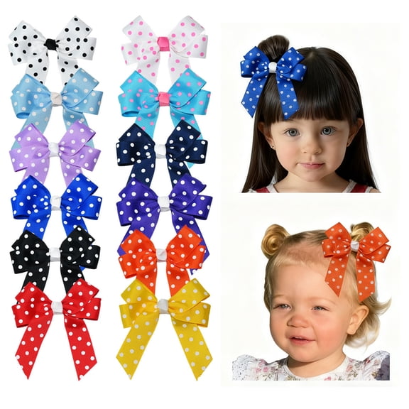 JoyBowie 12pcs 3.5inch Polka Dot Hair Bows Cute Hair Accessories for Girls Suitable for Daily Party Styling