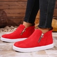 thumbnail image 3 of Rokment Platform Booties for Women Fall Winter Fashion Casual Suede Side Zipper Flat Walking Work Short Ankle Boots Red Size 9, 3 of 6