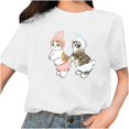 thumbnail image 1 of Camiseta blanca informal con cuello redondo y manga corta con estampado de gato bonito para mujer Pompotops hkajfhjk459225, 1 of 5