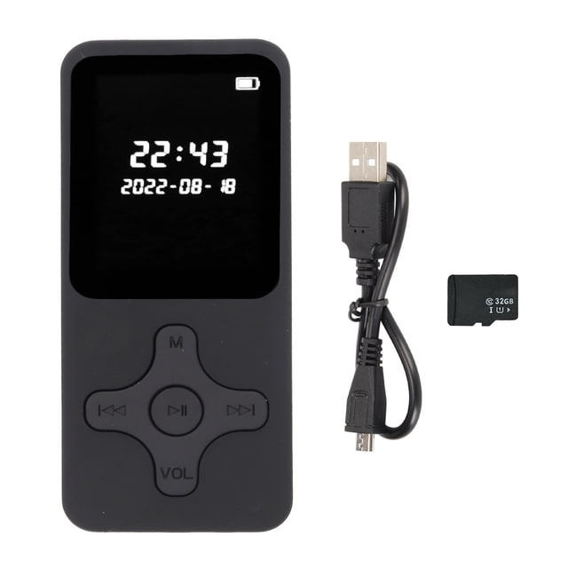 Reproductor MP3 MP4 Bluetooth 5.0 Ultrafino Digital LCD Pantalla de 1,77 pulgadas Altavoz HD Radio FM Reproductor de música HiFi portátil con tarjeta de memoria de 32 GB