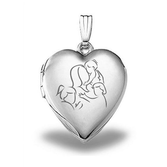Picturesongold.Com Sterling Silver Mom with Three Daughters Heart Locket 3/4 inch x 3/4 inch
