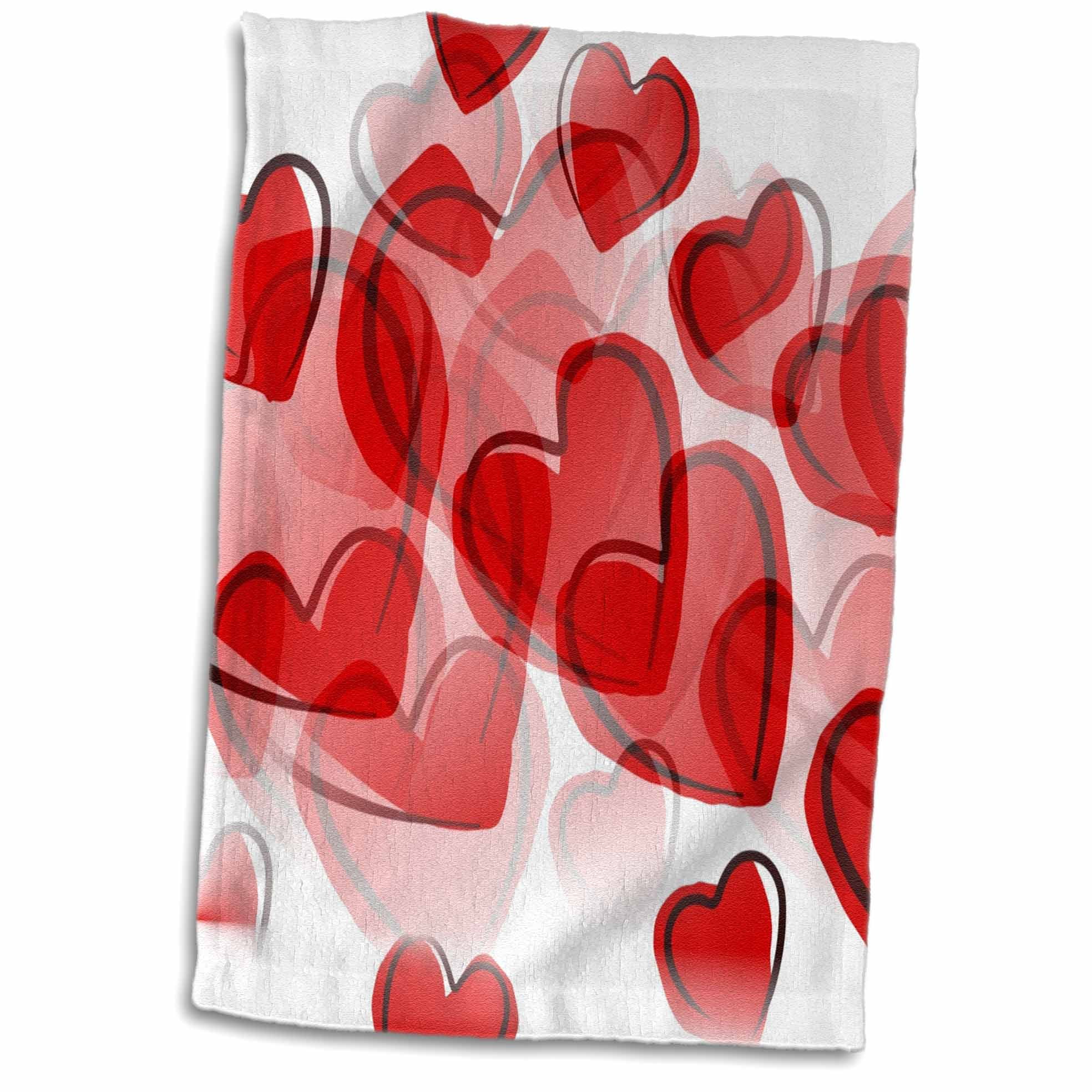 3dRose Red and White Heart Full of Love Towel 15 x 22 
