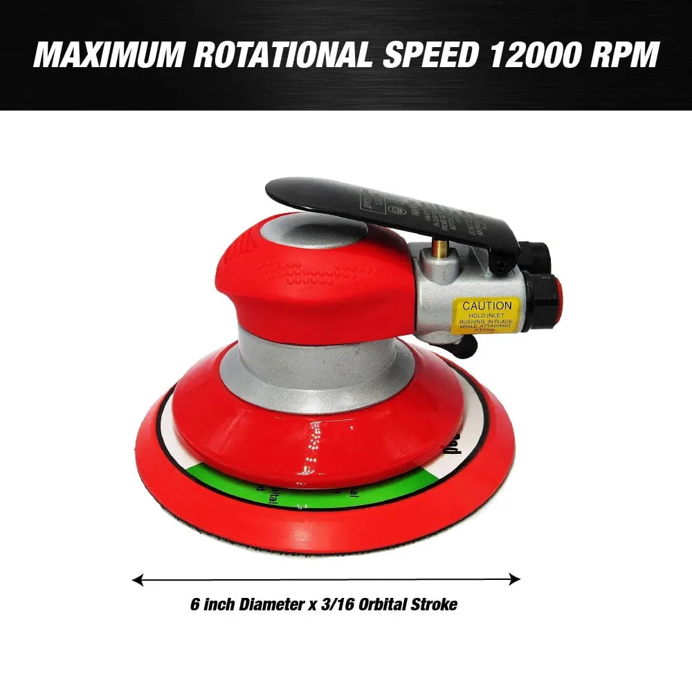 MAXX PROS Random Orbital Sander – Pneumatic Palm Sander – 6” x 3/16” Diam. Orbit – Hook and Loop Pad