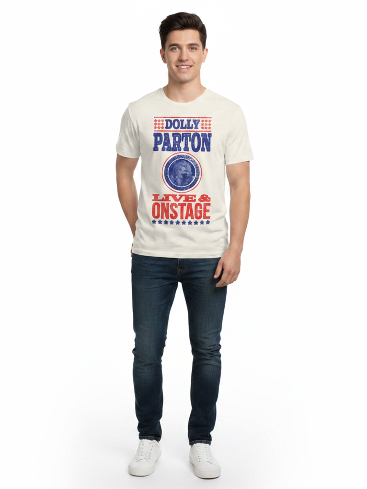 Dolly Parton Men’s Graphic Short Sleeve Tee, Live and Onstage, Sizes S–3XL