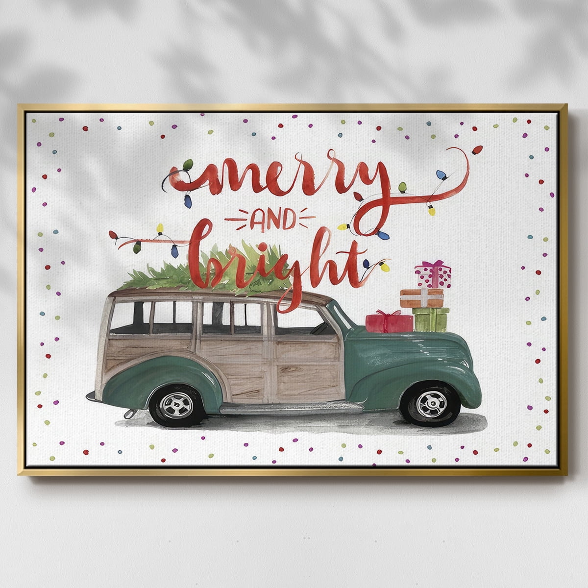 Christmas Cars Collection A - Framed Gallery Wrapped Holiday Canvas - 25 x 37 - Gold Frame