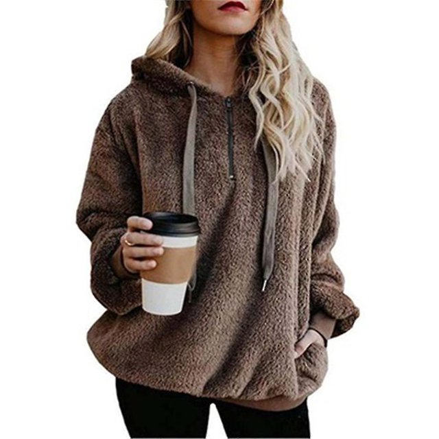 Sudadera de invierno para mujer Sudadera de lana difusa Sudadera con capucha de gran tamaño con bolsillos Sincero Hogar