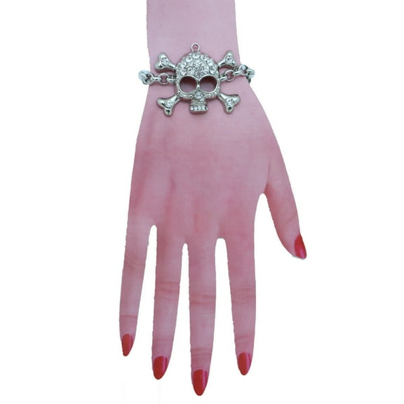 Women Silver Skull Charm Pirate Bracelet Metal Chain Rocker Fashion Jewelry