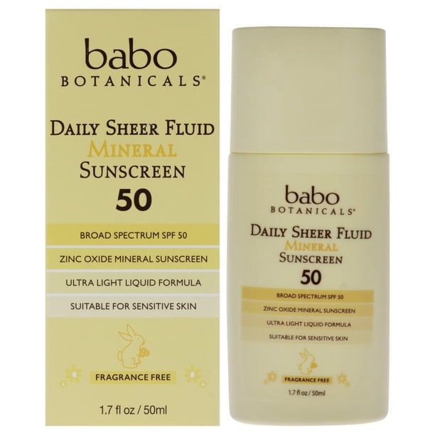 Daily Sheer Mineral Sunscreen Fluid SPF 50 por Babo Botanicals para unisex - 1.7 oz Protector solar