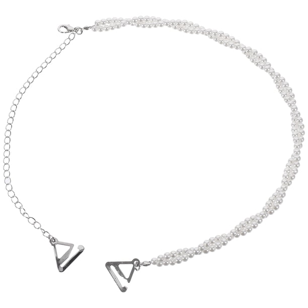 Tirantes de sujetador decorativos de doble capa con perlas, ajustables, extraíbles y colgantes para el cuello, de repuesto para tops y vestidos (plateados)