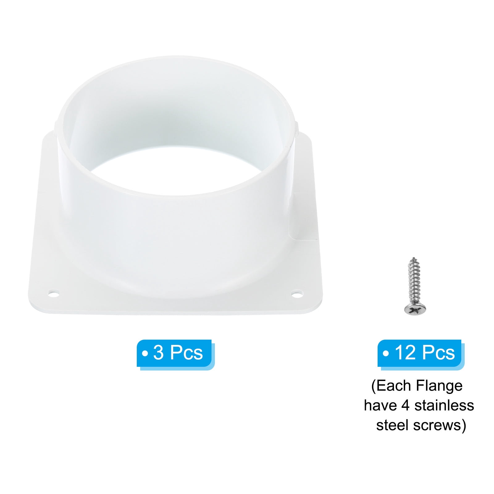 Uxcell 4" Duct Connector Flange Dryer Vent Wall Plate Square to Round Straight Ducting Plate White 3 Pack