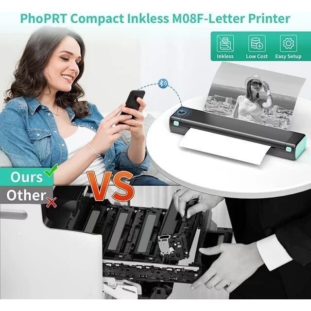 "Koramzi Portable Wireless Handheld Mini Printer with 8.5"" x 11"" Letter Thermal Papers, Black"